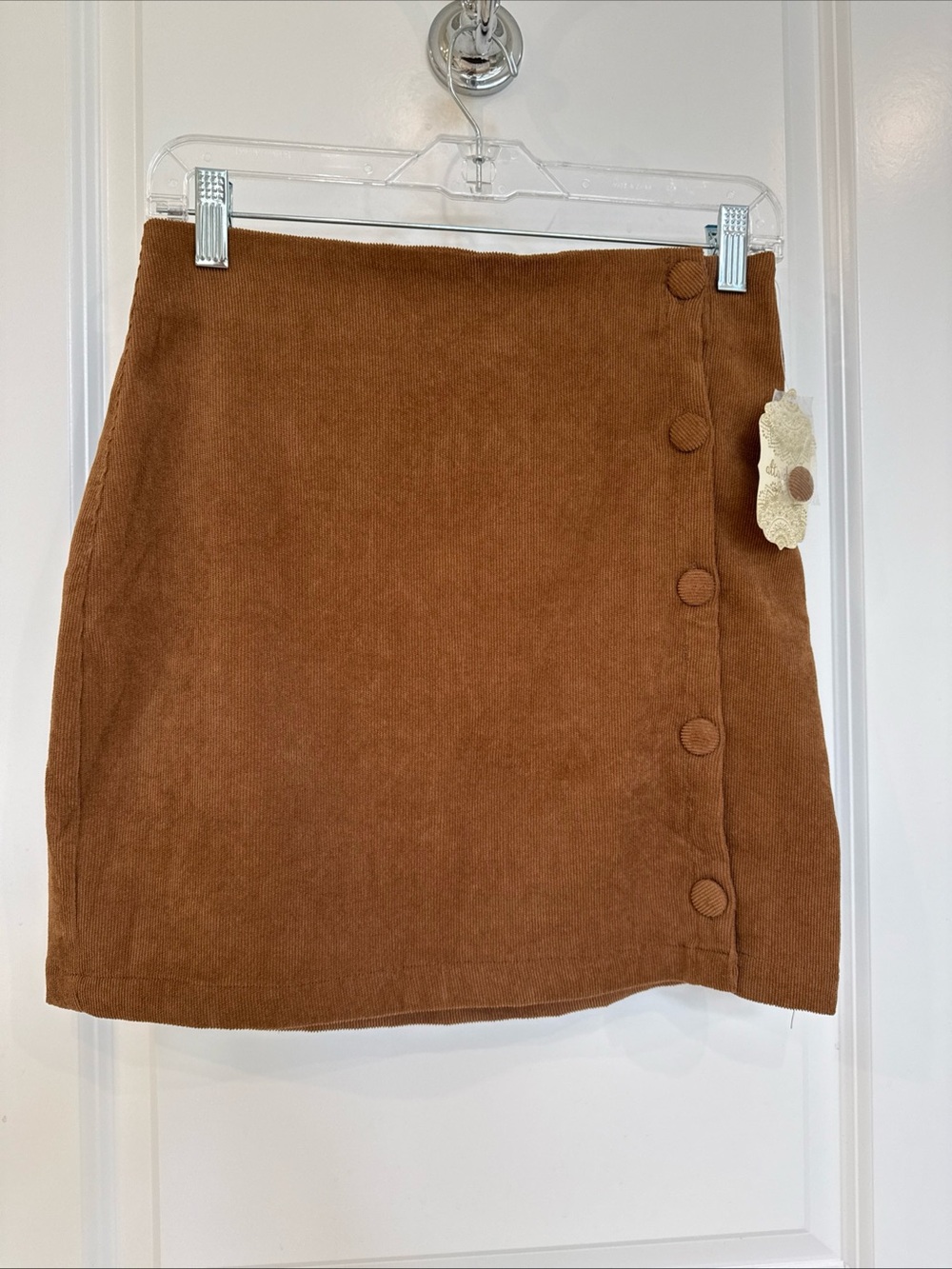 NWT altar’d state mocha brown Classic Button-side front Corduroy Mini Skirt